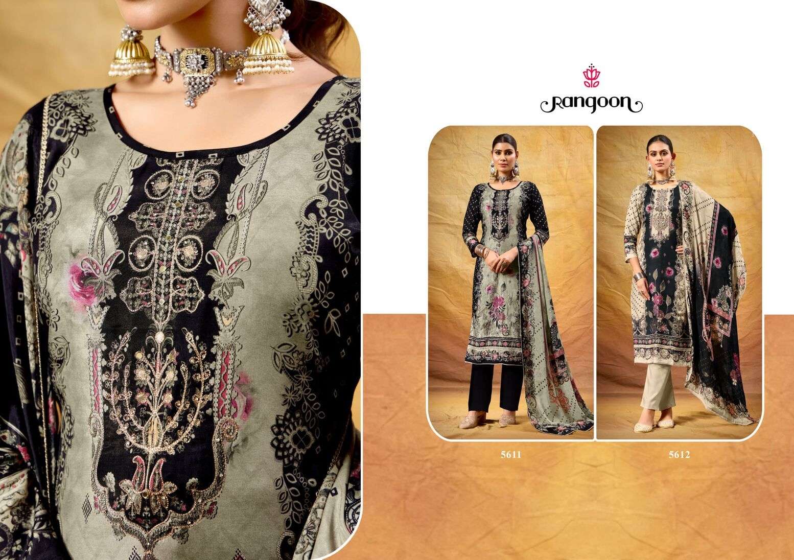 RANGOLI BY RANGOON IN PURE MUSLIN SILK WITH PURE DIGITAL PTINT WITH AARI WORK 