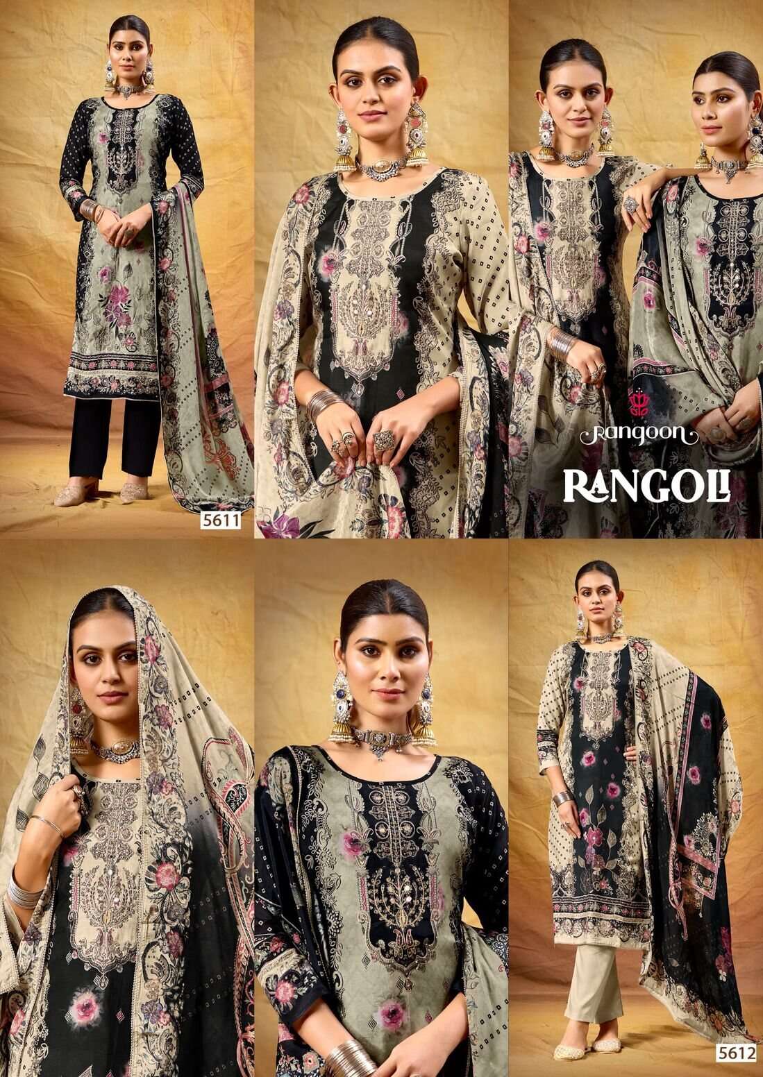 RANGOLI BY RANGOON IN PURE MUSLIN SILK WITH PURE DIGITAL PTINT WITH AARI WORK 