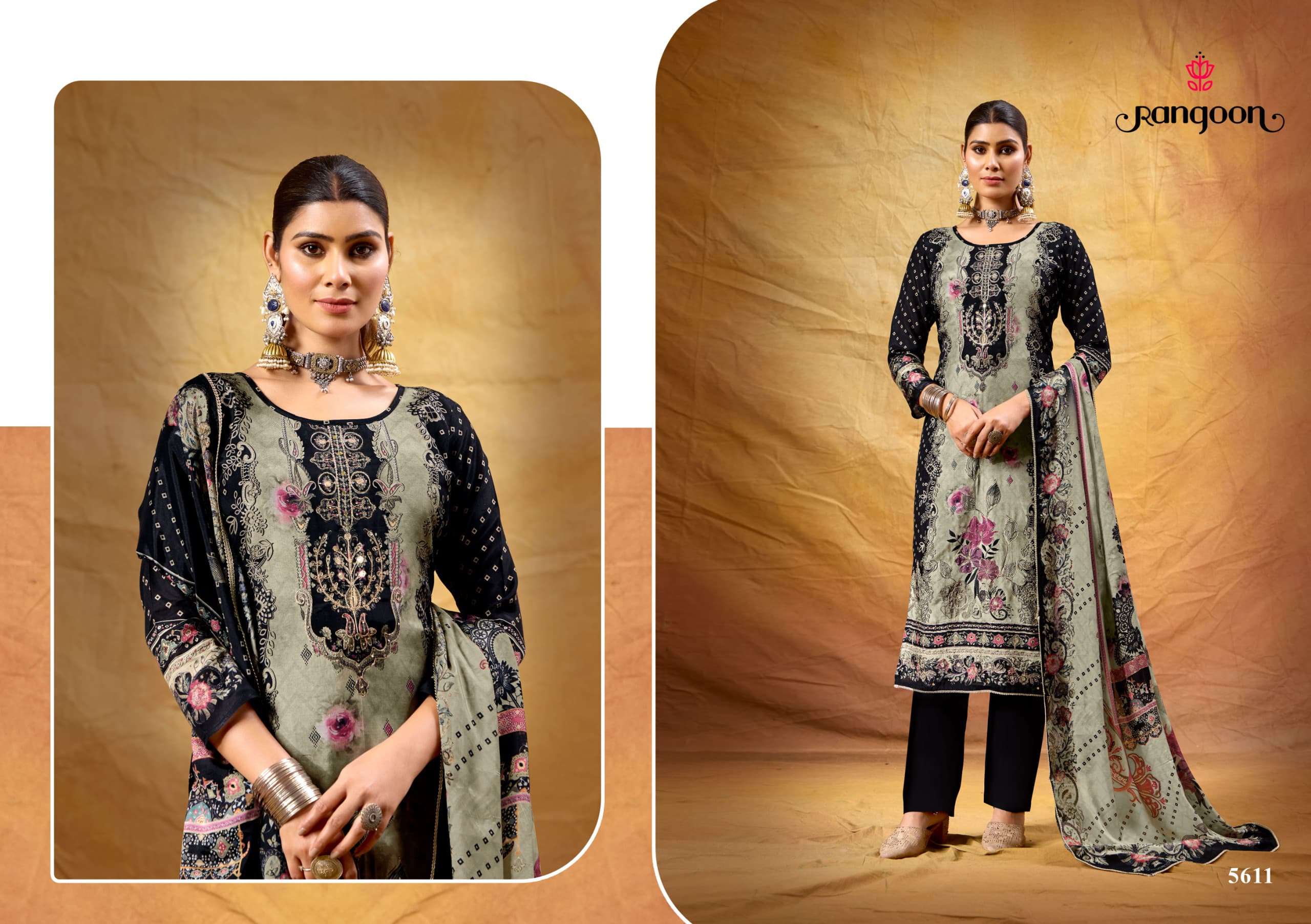 RANGOLI BY RANGOON IN PURE MUSLIN SILK WITH PURE DIGITAL PTINT WITH AARI WORK 