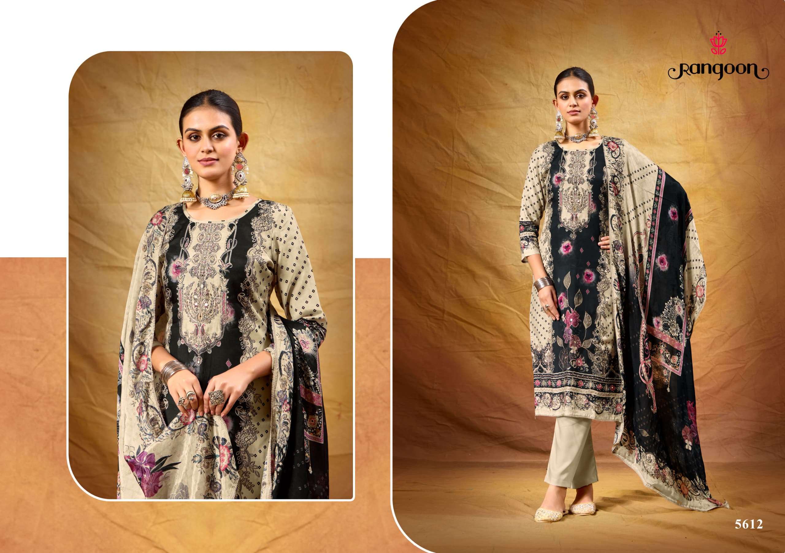 RANGOLI BY RANGOON IN PURE MUSLIN SILK WITH PURE DIGITAL PTINT WITH AARI WORK 