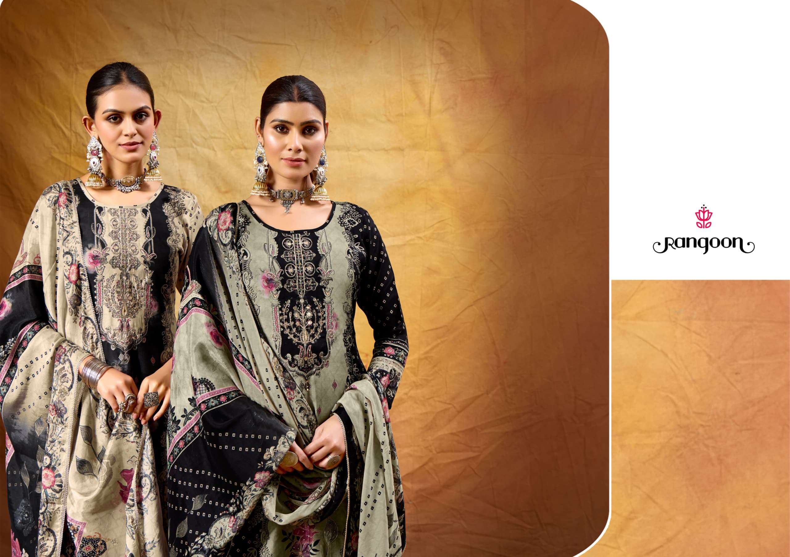 RANGOLI BY RANGOON IN PURE MUSLIN SILK WITH PURE DIGITAL PTINT WITH AARI WORK 