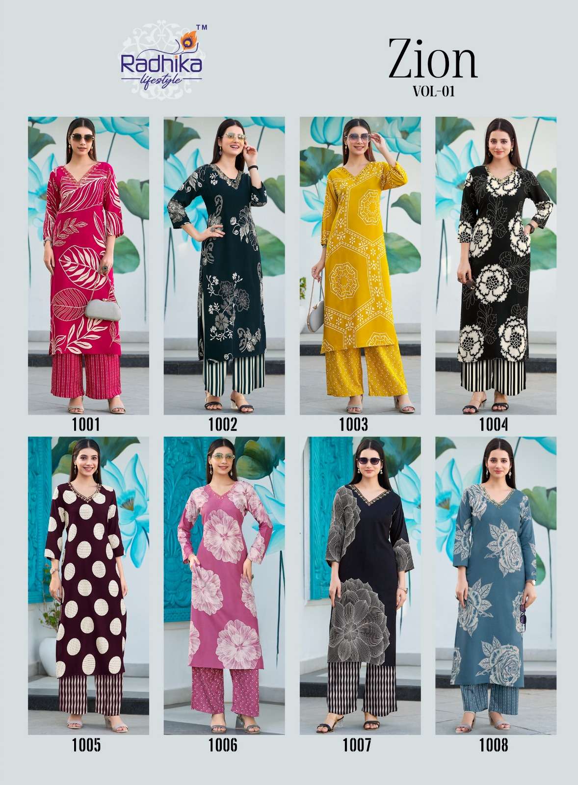 ZION VOL:-1 BY RADHIKA LIFE STYLE IN PURE REYON HEAVY DISCHARGE WITH FOIL HANDWORK 