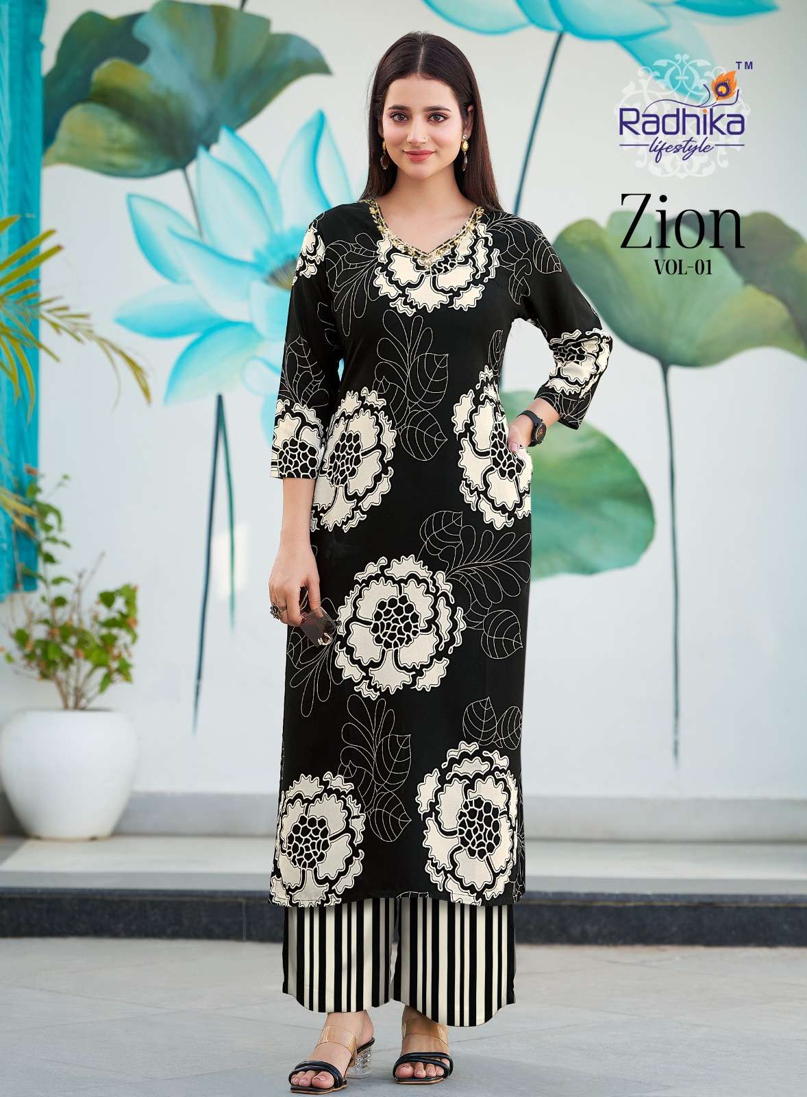 ZION VOL:-1 BY RADHIKA LIFE STYLE IN PURE REYON HEAVY DISCHARGE WITH FOIL HANDWORK 