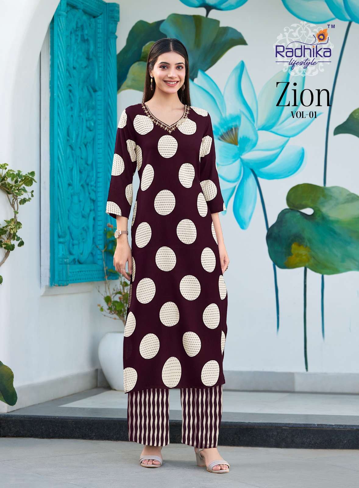 ZION VOL:-1 BY RADHIKA LIFE STYLE IN PURE REYON HEAVY DISCHARGE WITH FOIL HANDWORK 