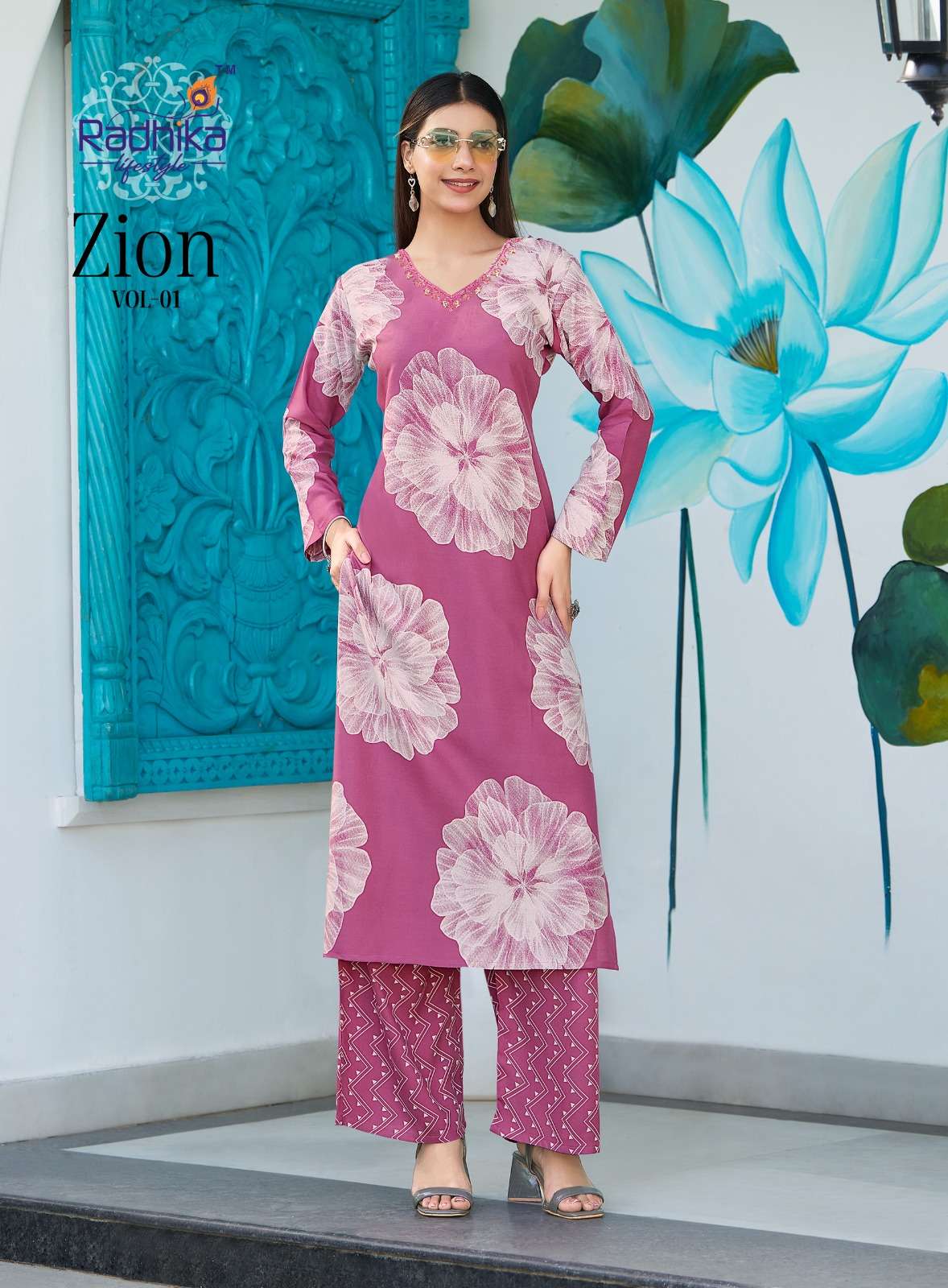 ZION VOL:-1 BY RADHIKA LIFE STYLE IN PURE REYON HEAVY DISCHARGE WITH FOIL HANDWORK 