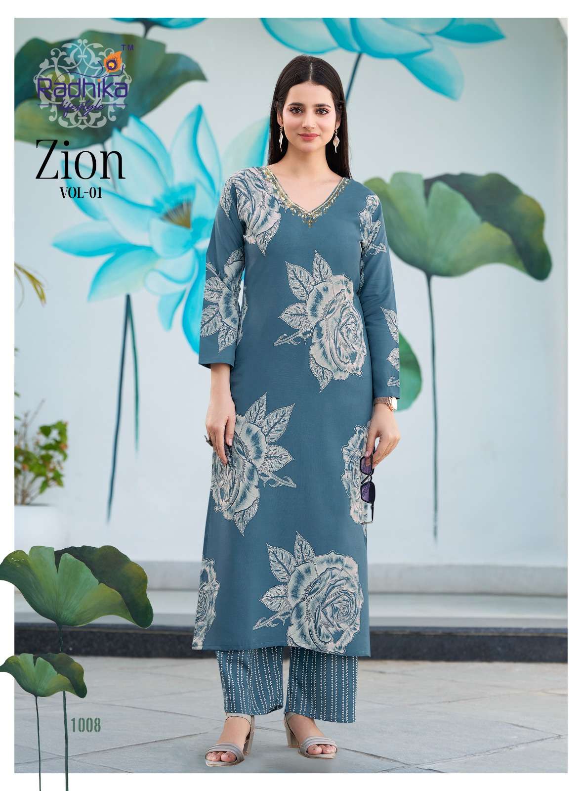 ZION VOL:-1 BY RADHIKA LIFE STYLE IN PURE REYON HEAVY DISCHARGE WITH FOIL HANDWORK 