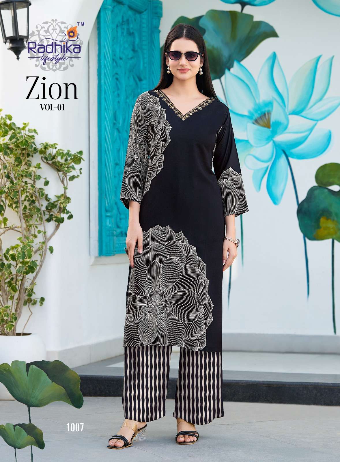 ZION VOL:-1 BY RADHIKA LIFE STYLE IN PURE REYON HEAVY DISCHARGE WITH FOIL HANDWORK 