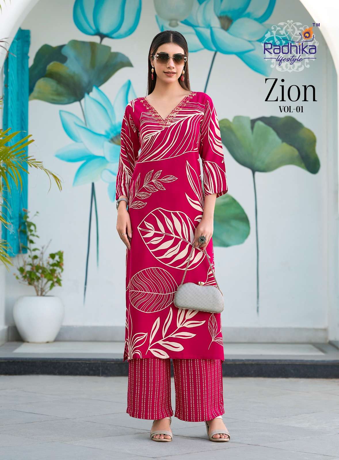 ZION VOL:-1 BY RADHIKA LIFE STYLE IN PURE REYON HEAVY DISCHARGE WITH FOIL HANDWORK 