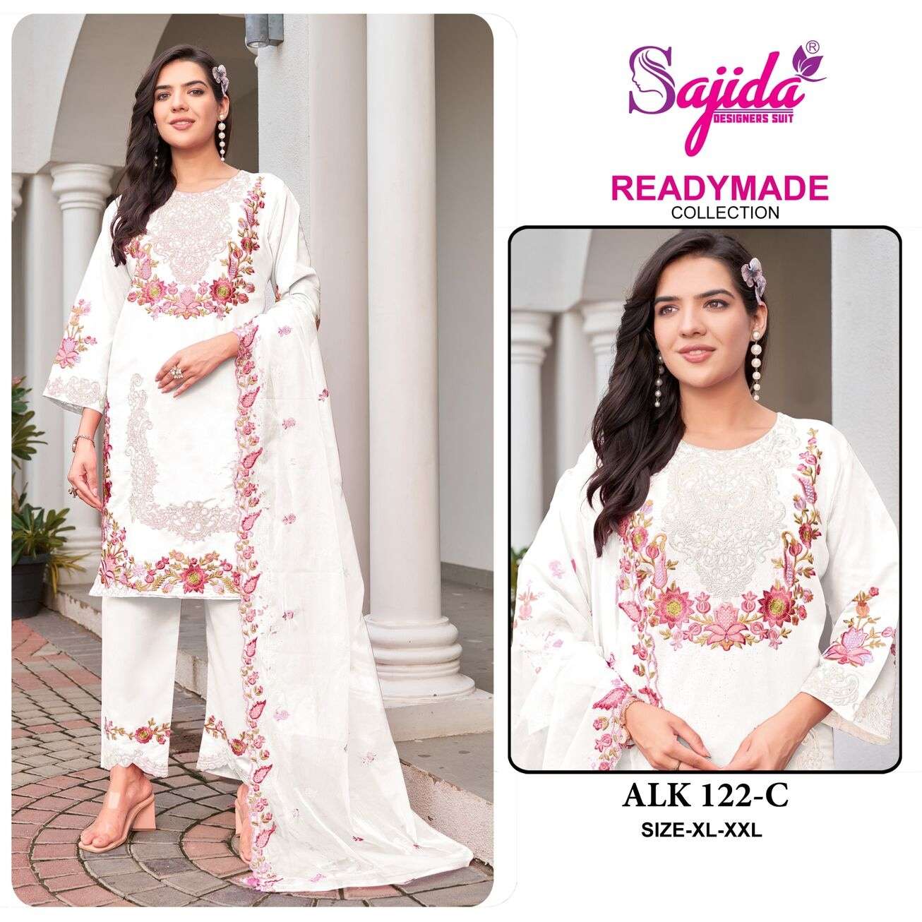 ALK - 122 BY SAJIDA DESIGNER SUIT IN RAGA ROMAN SILK WITH HEVAY EMBROIDERY WORK 