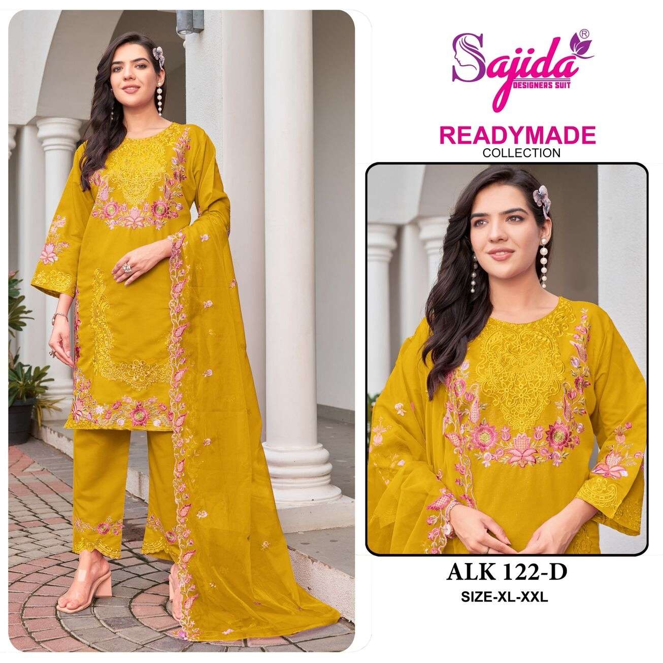 ALK - 122 BY SAJIDA DESIGNER SUIT IN RAGA ROMAN SILK WITH HEVAY EMBROIDERY WORK 
