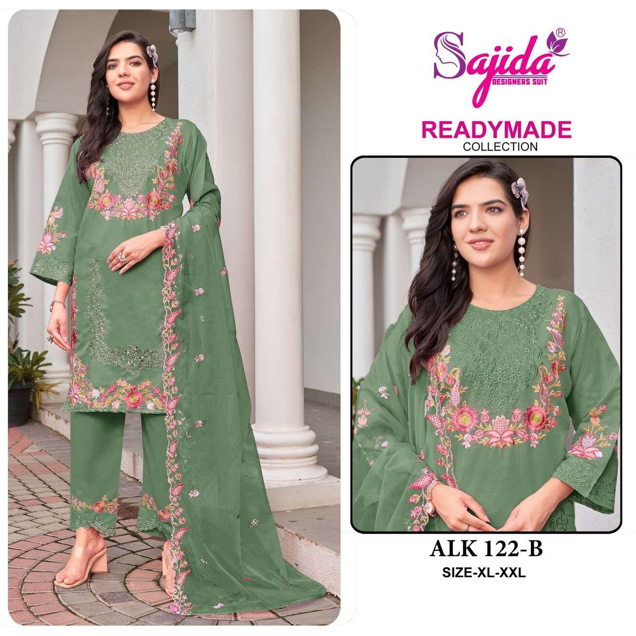 ALK - 122 BY SAJIDA DESIGNER SUIT IN RAGA ROMAN SILK WITH HEVAY EMBROIDERY WORK 