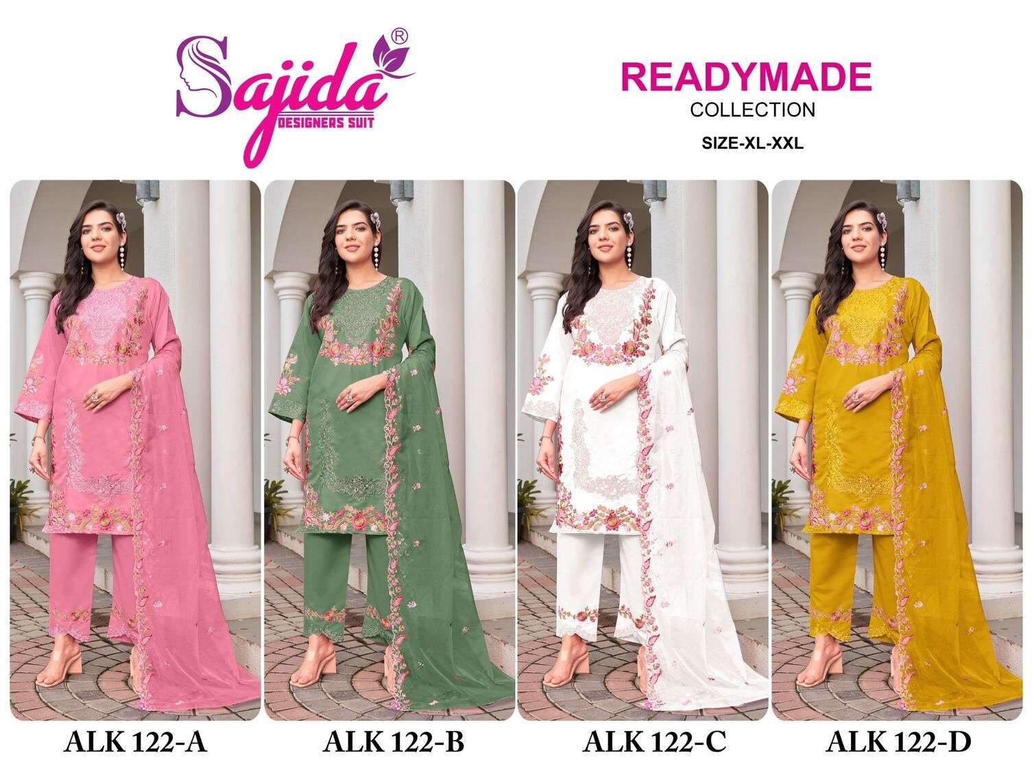 ALK - 122 BY SAJIDA DESIGNER SUIT IN RAGA ROMAN SILK WITH HEVAY EMBROIDERY WORK 