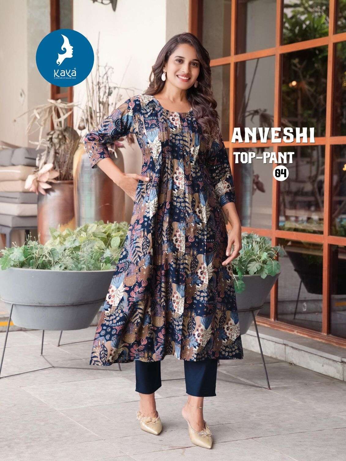 ANVESHI BY KAYA KURTI IN VERTICAN PRINT WITH FOIL 2 PIECE CONCEPT 