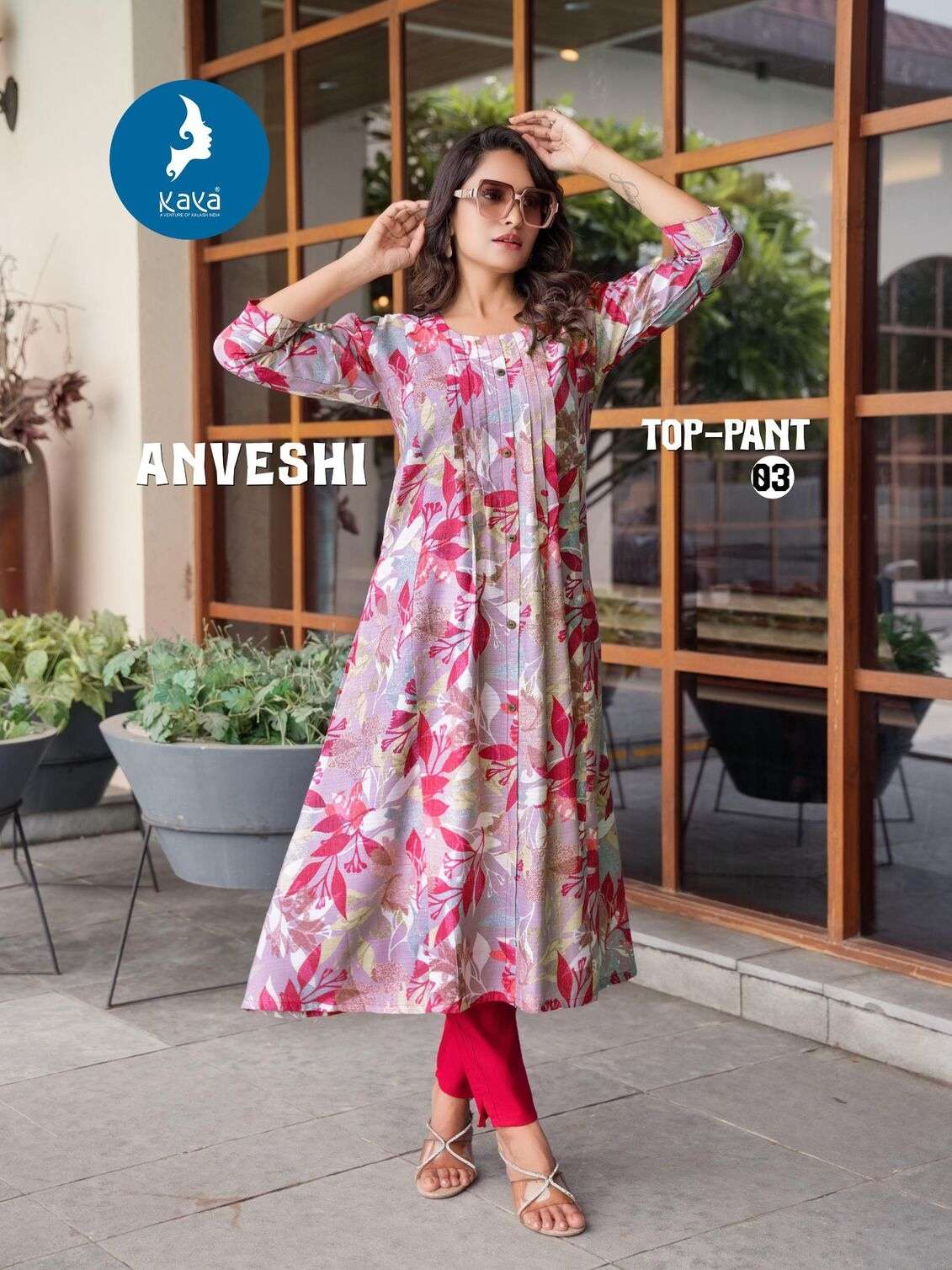 ANVESHI BY KAYA KURTI IN VERTICAN PRINT WITH FOIL 2 PIECE CONCEPT 