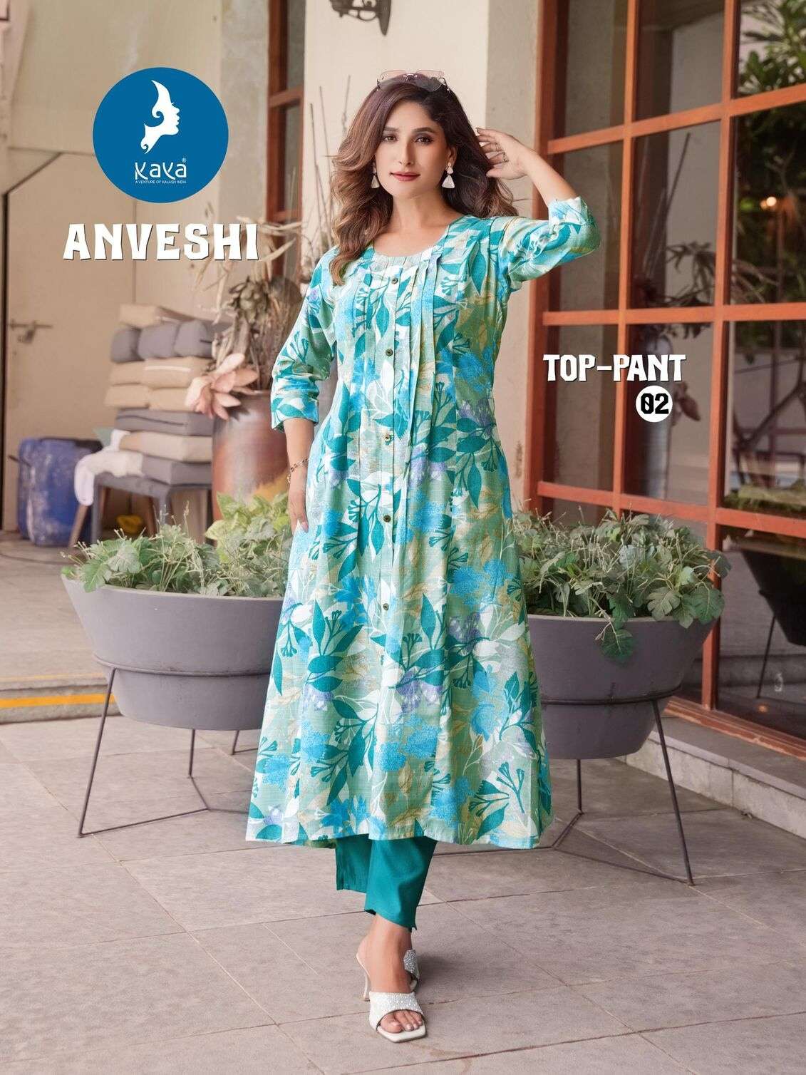 ANVESHI BY KAYA KURTI IN VERTICAN PRINT WITH FOIL 2 PIECE CONCEPT 