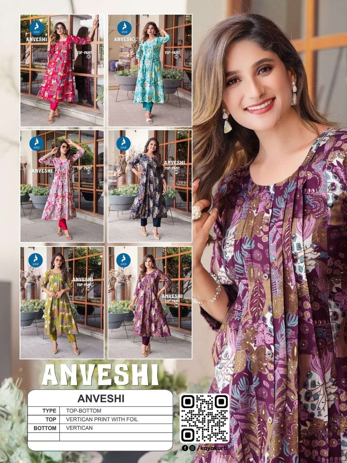 ANVESHI BY KAYA KURTI IN VERTICAN PRINT WITH FOIL 2 PIECE CONCEPT 