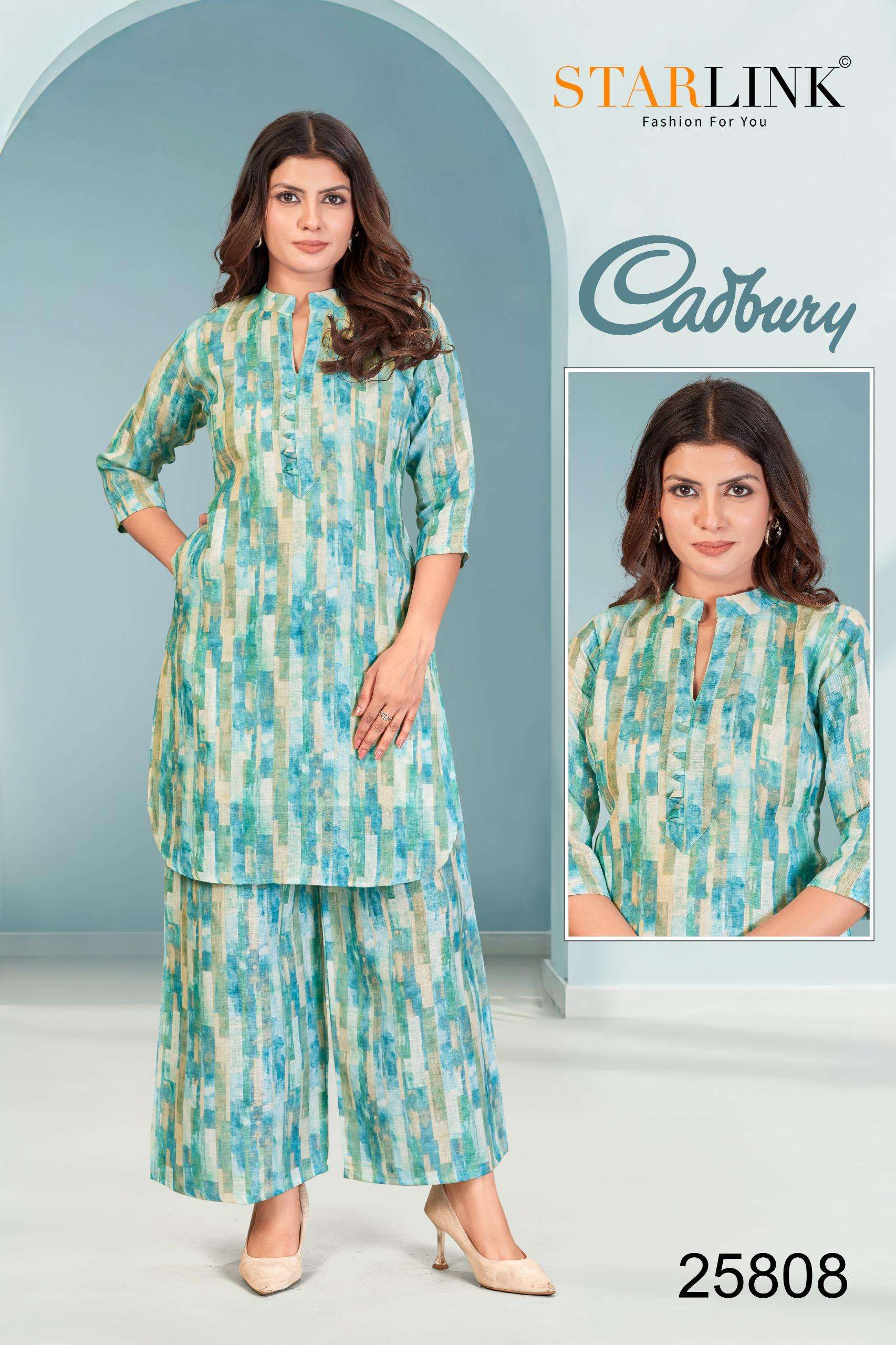 CADBURY BY STARLINK IN LINEN DIGITAL PRINT WITH INNER NEW CO-ORD SET 