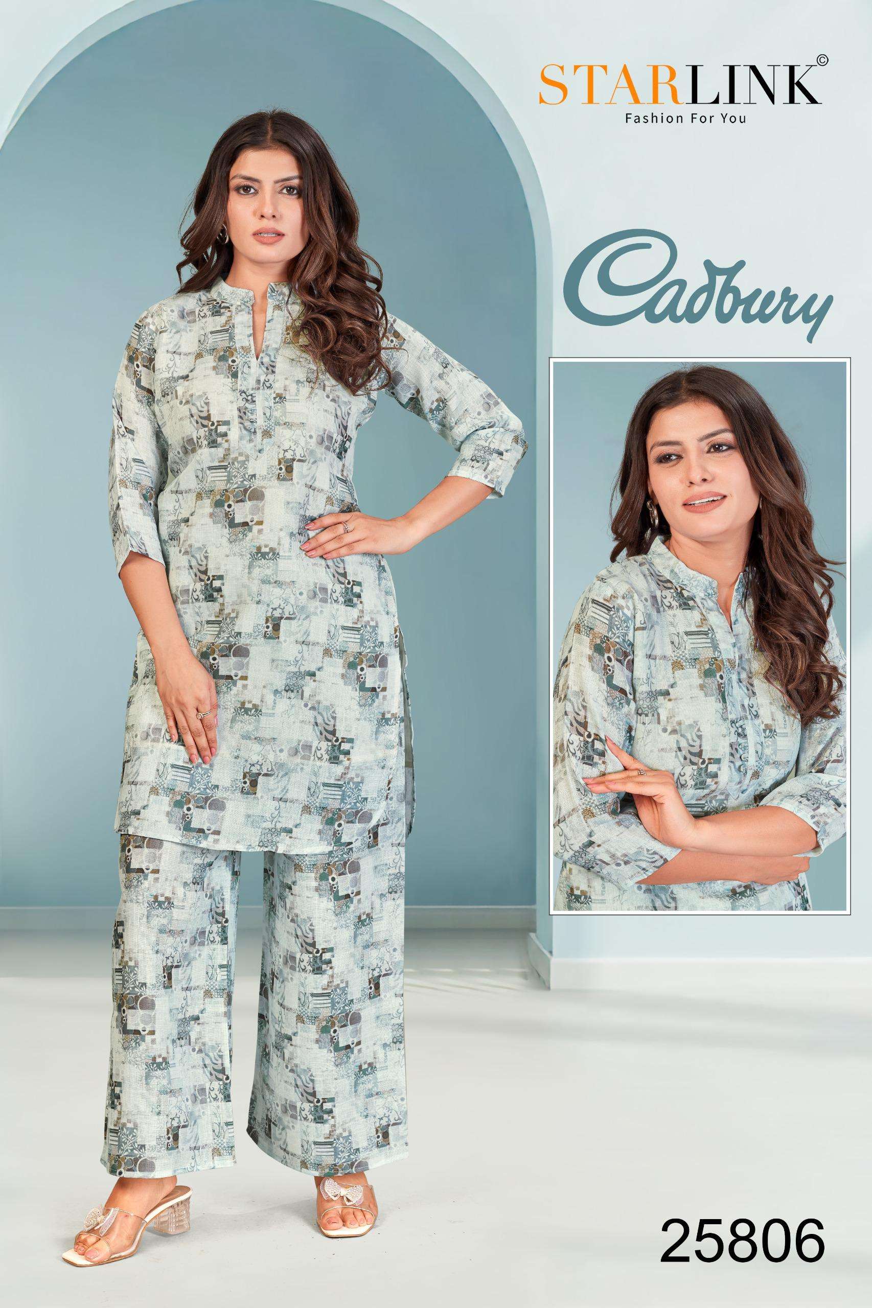 CADBURY BY STARLINK IN LINEN DIGITAL PRINT WITH INNER NEW CO-ORD SET 