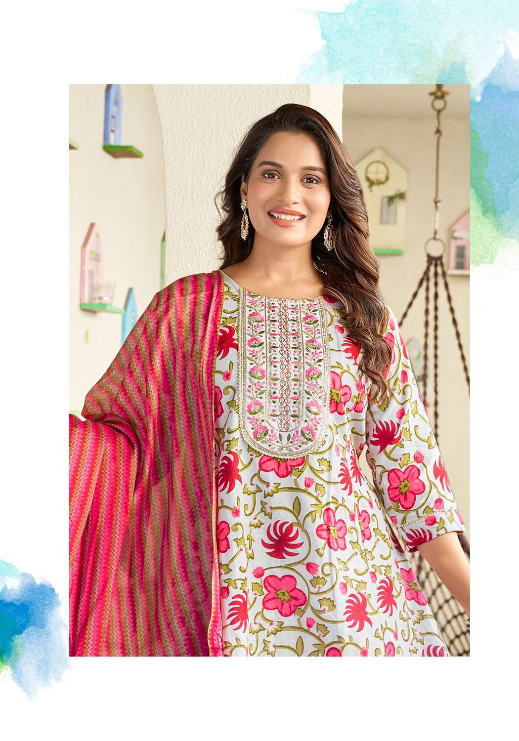 COTTON PLUS VOL.2 BY VANISKA IN COTTON PRINT ANARKALI STYLE KURTI WITH PANT & DUPATTA