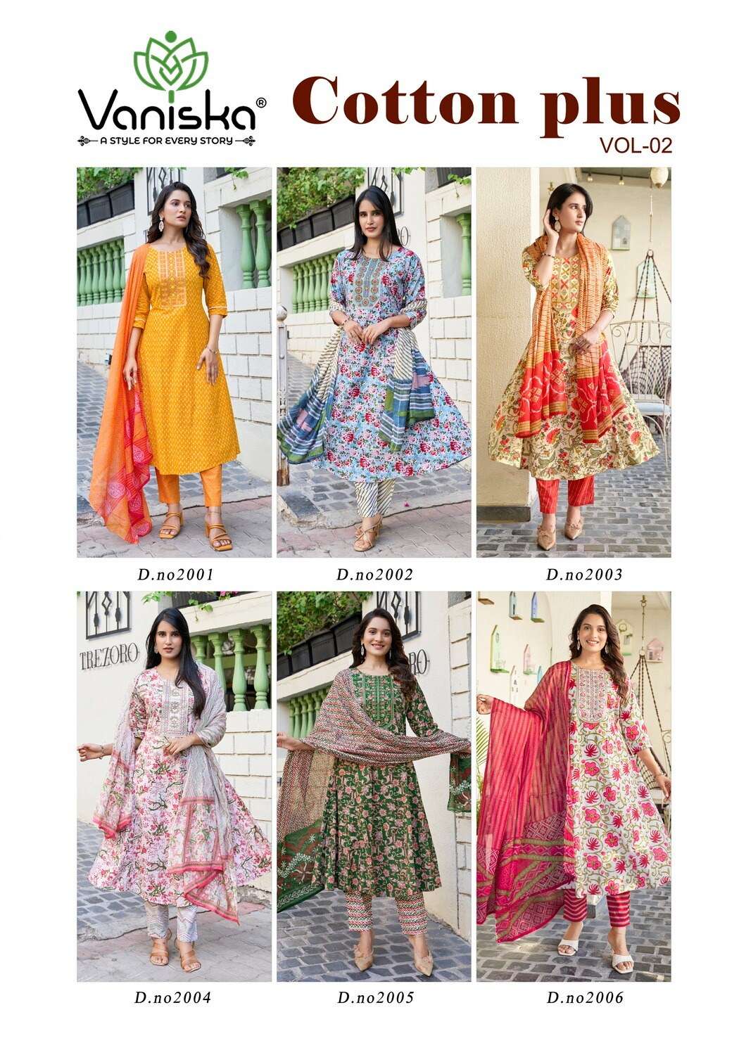 COTTON PLUS VOL.2 BY VANISKA IN COTTON PRINT ANARKALI STYLE KURTI WITH PANT & DUPATTA