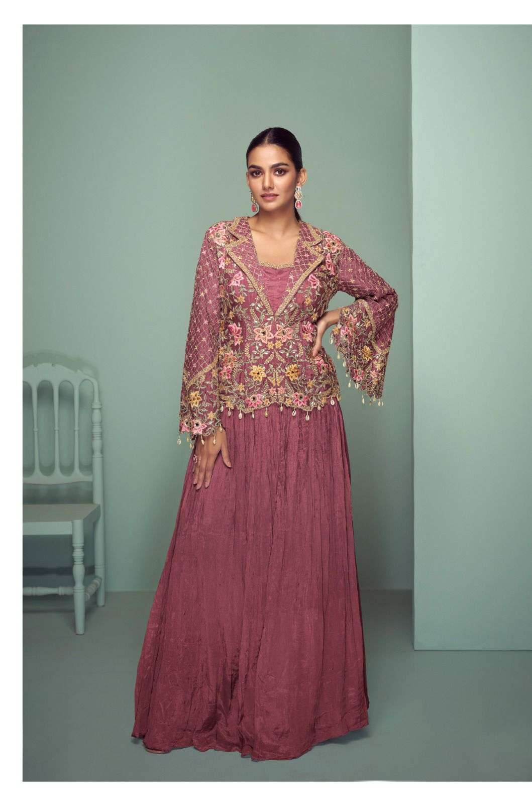 CROWN GOLD BY GULKAYRA DESIGNER IN REAL CHINON WITH EMBROIDERY JACKET 