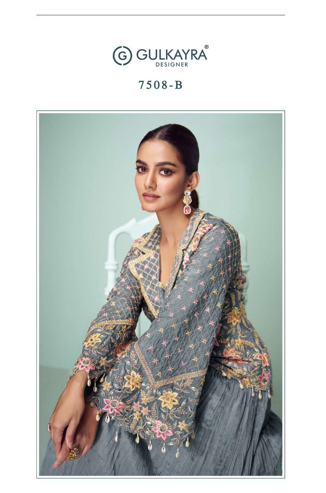 CROWN GOLD BY GULKAYRA DESIGNER IN REAL CHINON WITH EMBROIDERY JACKET 