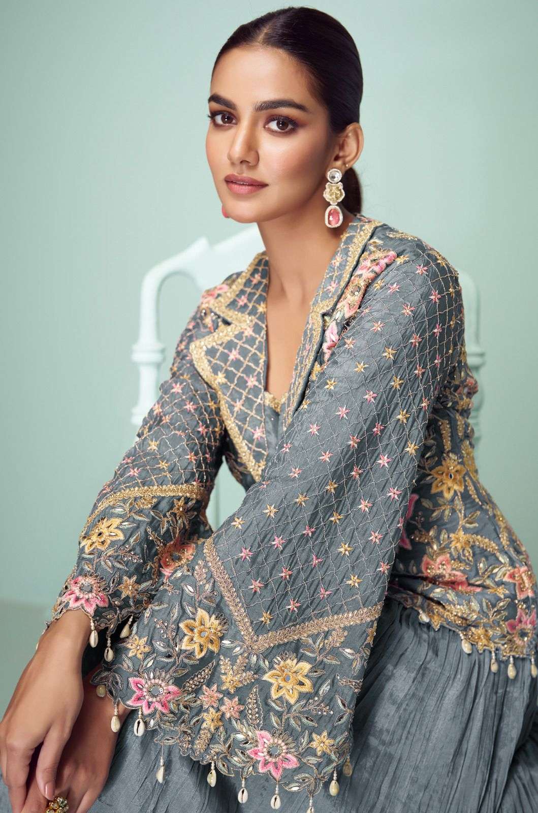 CROWN GOLD BY GULKAYRA DESIGNER IN REAL CHINON WITH EMBROIDERY JACKET 