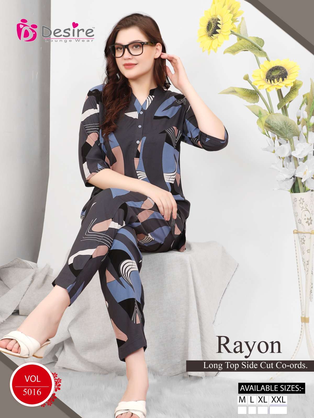 D.NO :- 2014 TO 2021 BY DESIRE IN PREMIUM RAYON LONG TOP  SIDE CUT CO-ORDS 