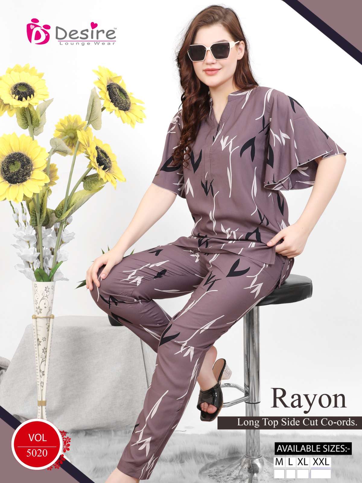 D.NO :- 2014 TO 2021 BY DESIRE IN PREMIUM RAYON LONG TOP  SIDE CUT CO-ORDS 