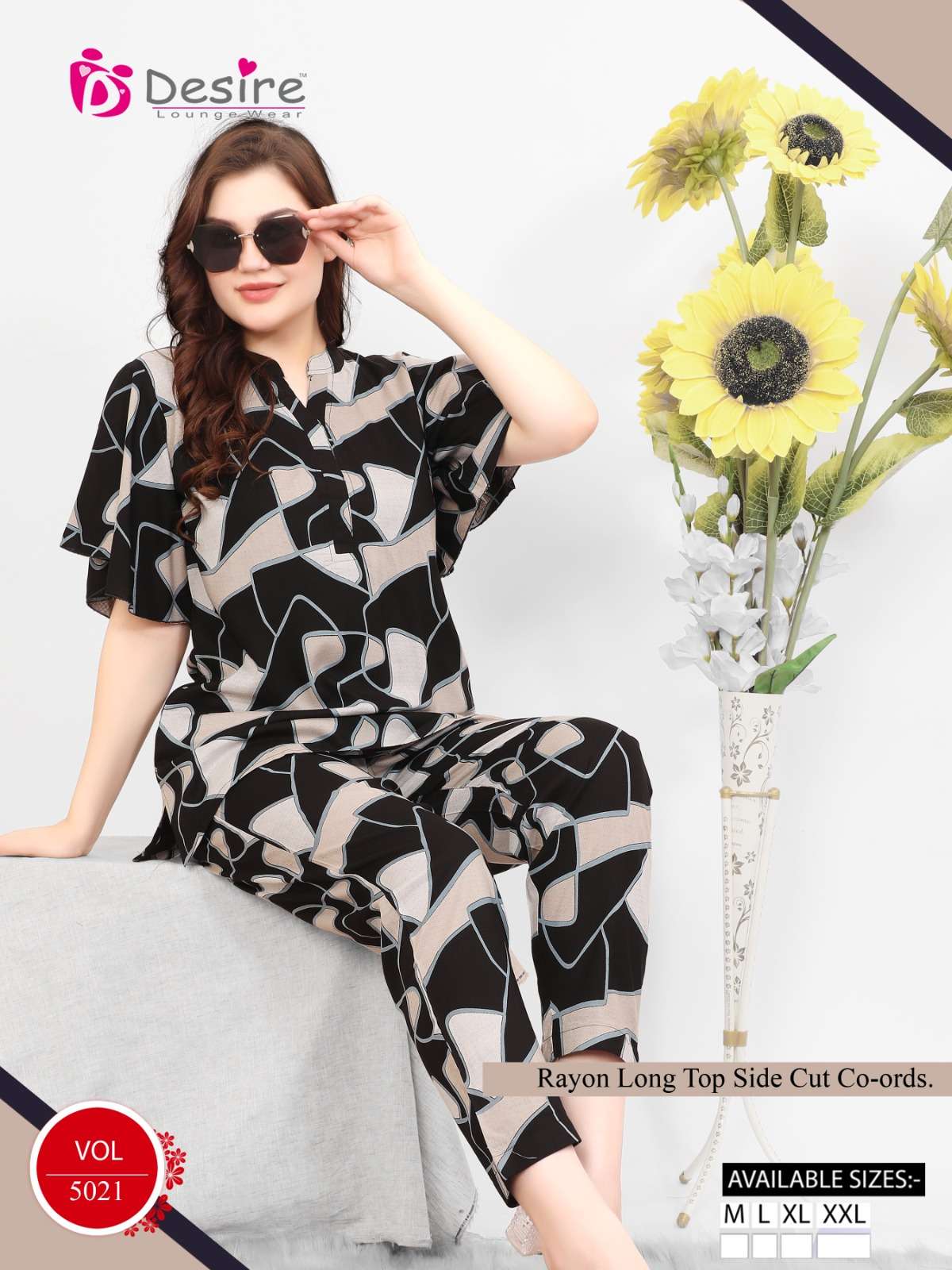 D.NO :- 2014 TO 2021 BY DESIRE IN PREMIUM RAYON LONG TOP  SIDE CUT CO-ORDS 