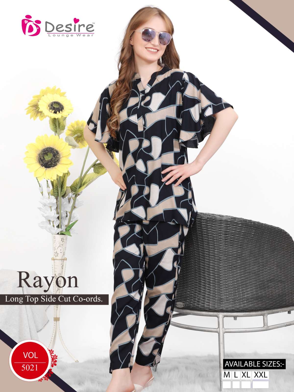 D.NO :- 2014 TO 2021 BY DESIRE IN PREMIUM RAYON LONG TOP  SIDE CUT CO-ORDS 