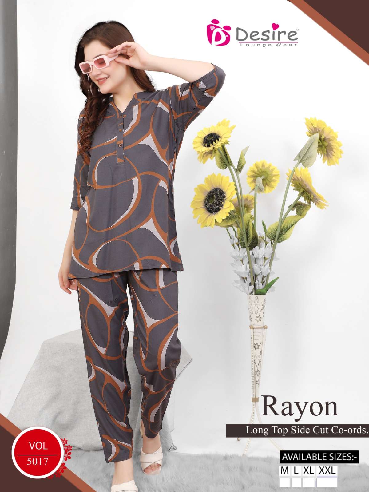 D.NO :- 2014 TO 2021 BY DESIRE IN PREMIUM RAYON LONG TOP  SIDE CUT CO-ORDS 