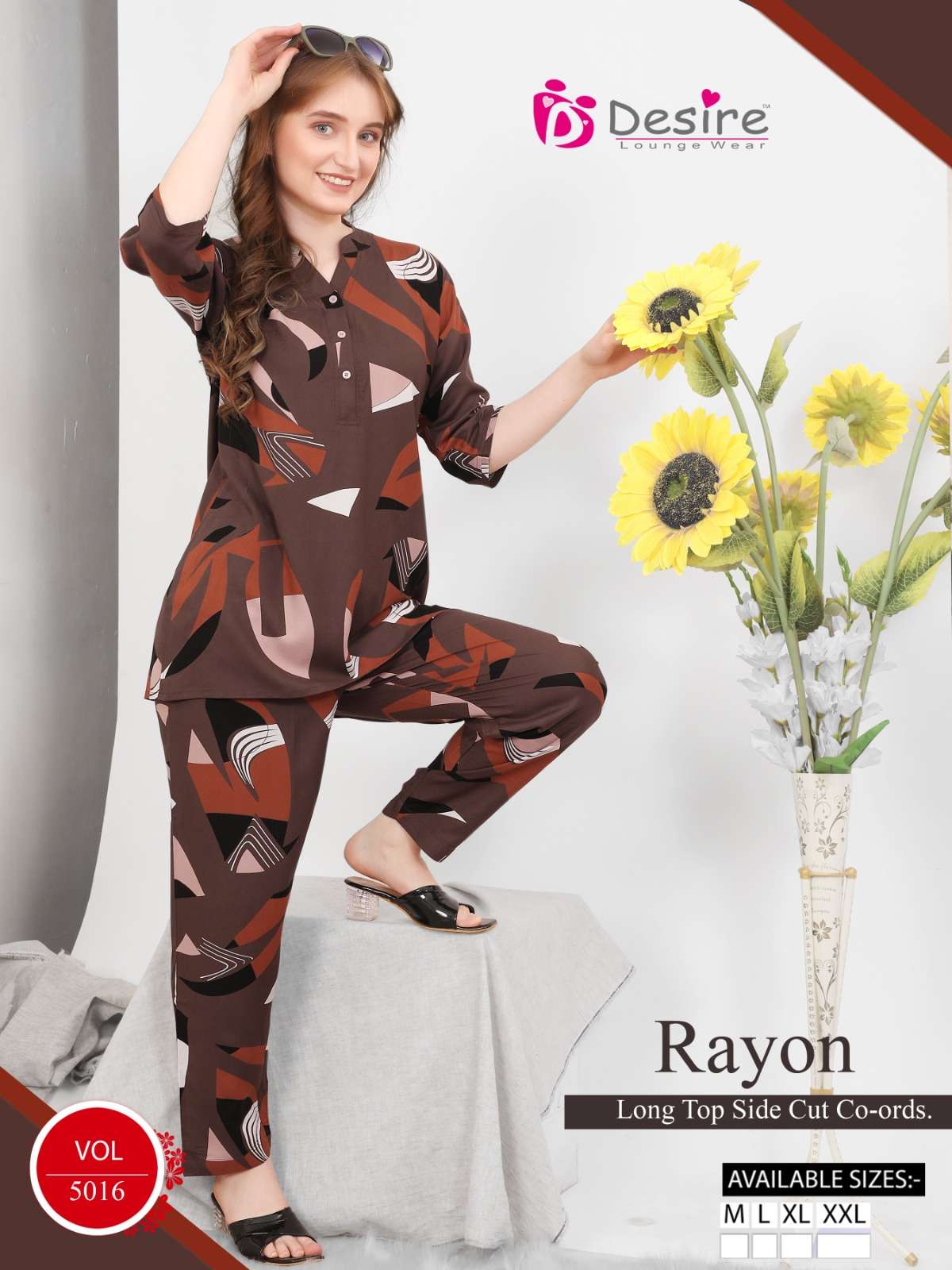 D.NO :- 2014 TO 2021 BY DESIRE IN PREMIUM RAYON LONG TOP  SIDE CUT CO-ORDS 