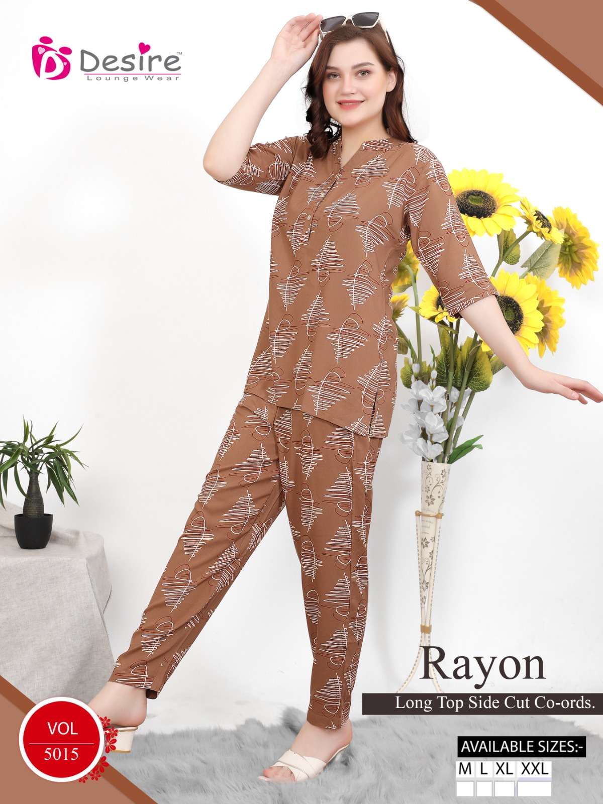 D.NO :- 2014 TO 2021 BY DESIRE IN PREMIUM RAYON LONG TOP  SIDE CUT CO-ORDS 