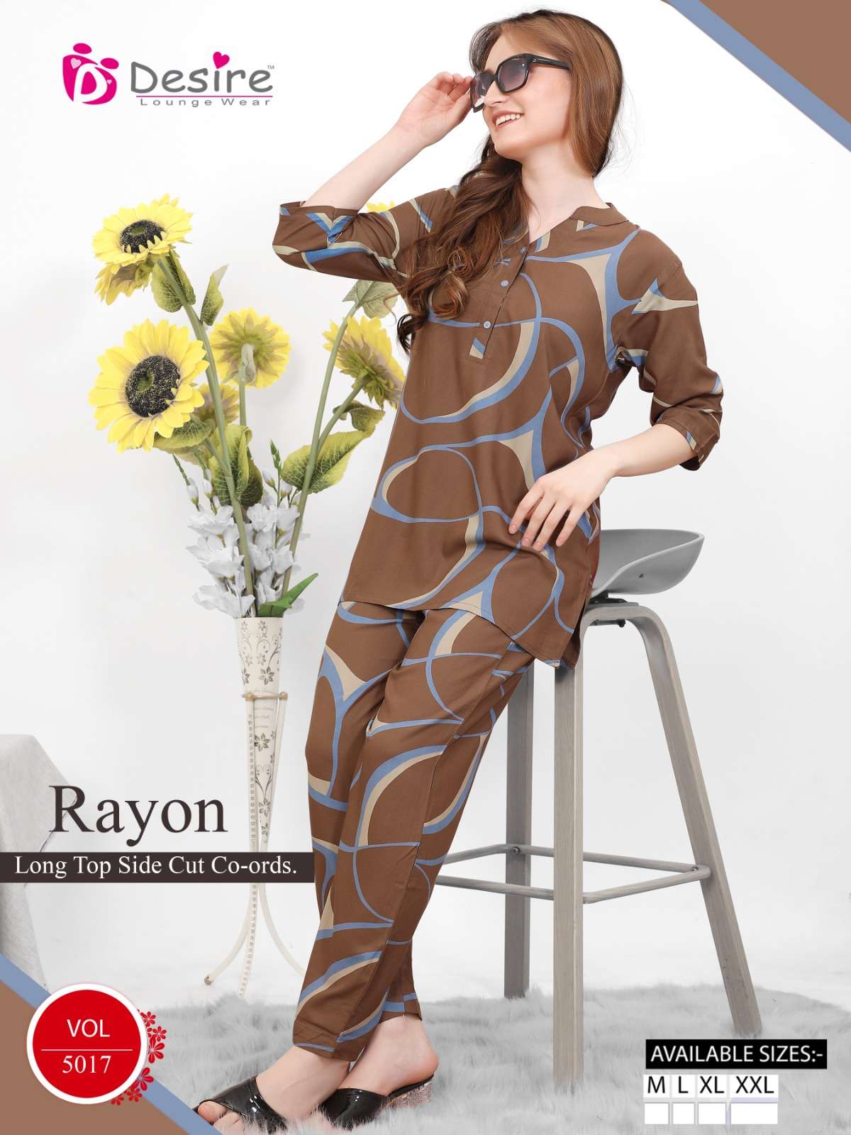 D.NO :- 2014 TO 2021 BY DESIRE IN PREMIUM RAYON LONG TOP  SIDE CUT CO-ORDS 