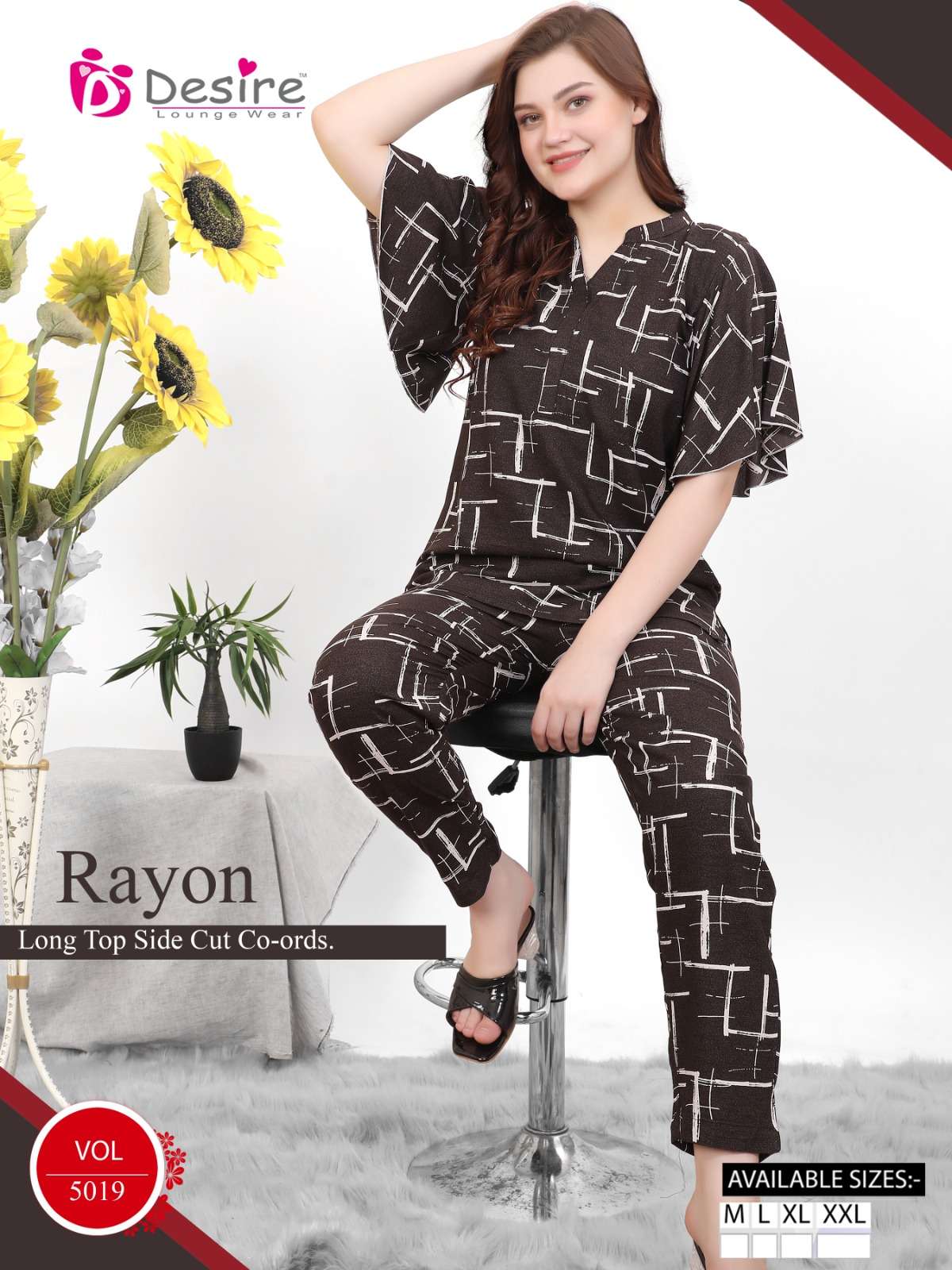 D.NO :- 2014 TO 2021 BY DESIRE IN PREMIUM RAYON LONG TOP  SIDE CUT CO-ORDS 