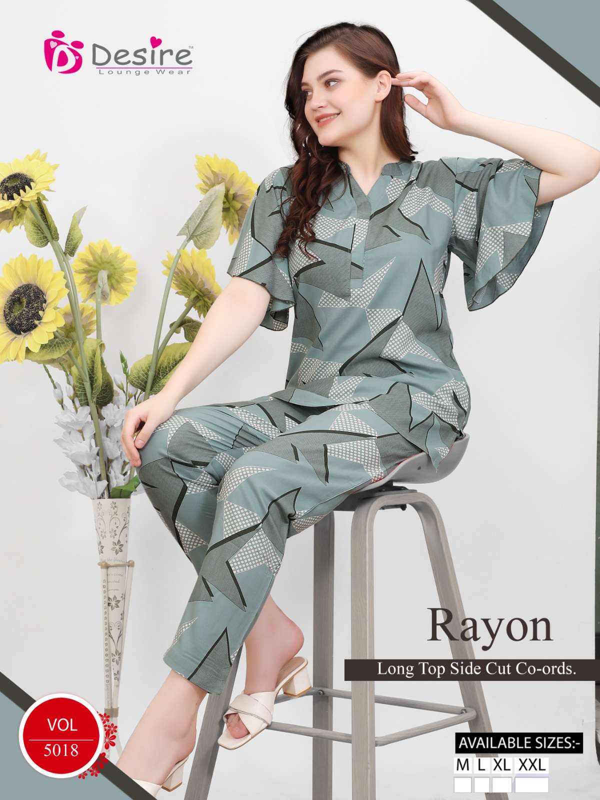 D.NO :- 2014 TO 2021 BY DESIRE IN PREMIUM RAYON LONG TOP  SIDE CUT CO-ORDS 