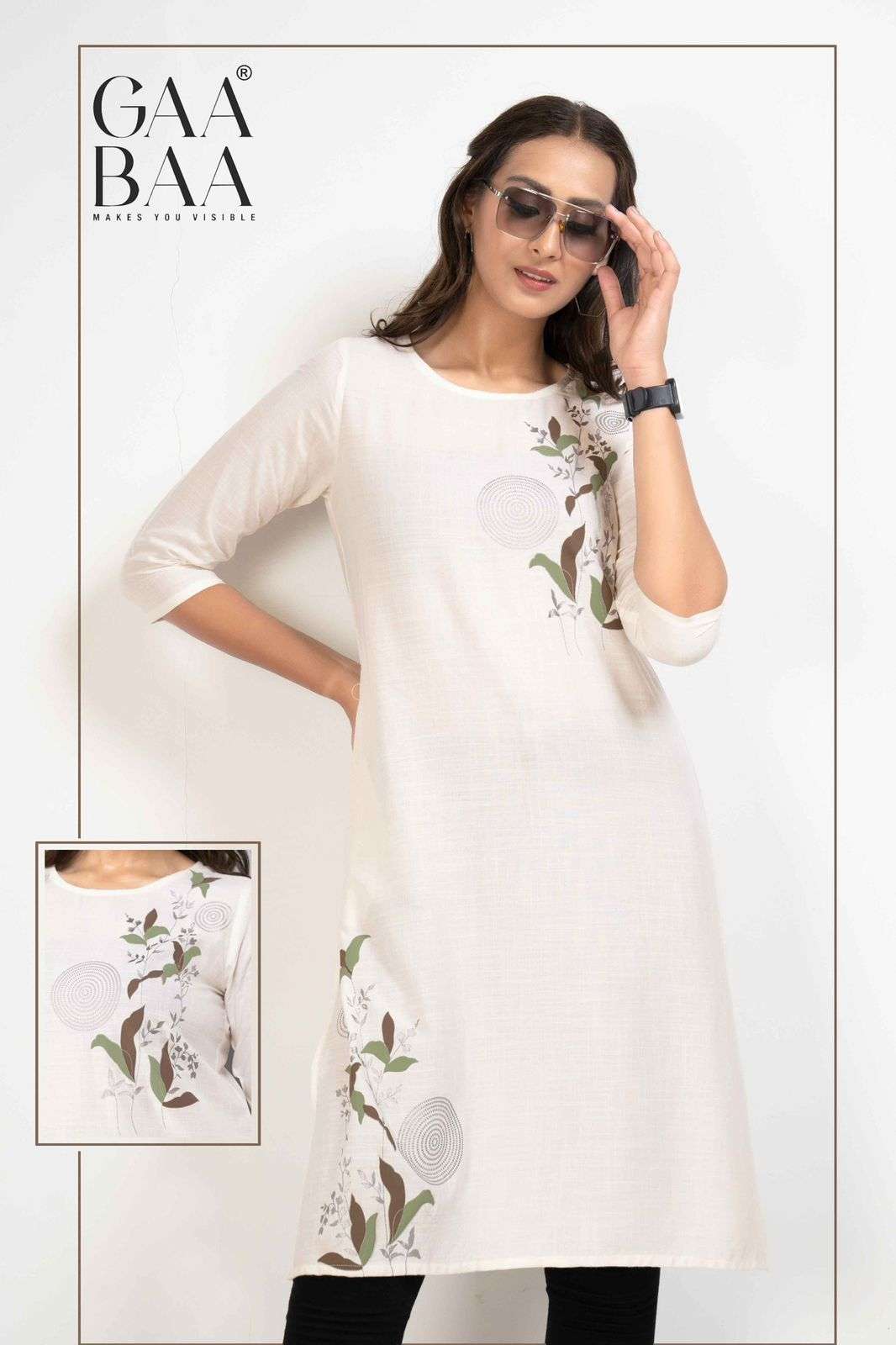 D.NO. 2205 BY GAABAA IN RAYON KURTI WITH PEARL & RUBBER PRINTS 
