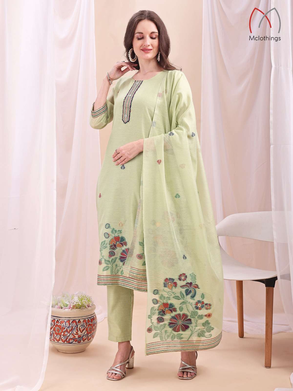 D.NO :- 2651 BY MCLOTHINGS IN MULL CHANDERI JACQUARD WITH HAND WORK 