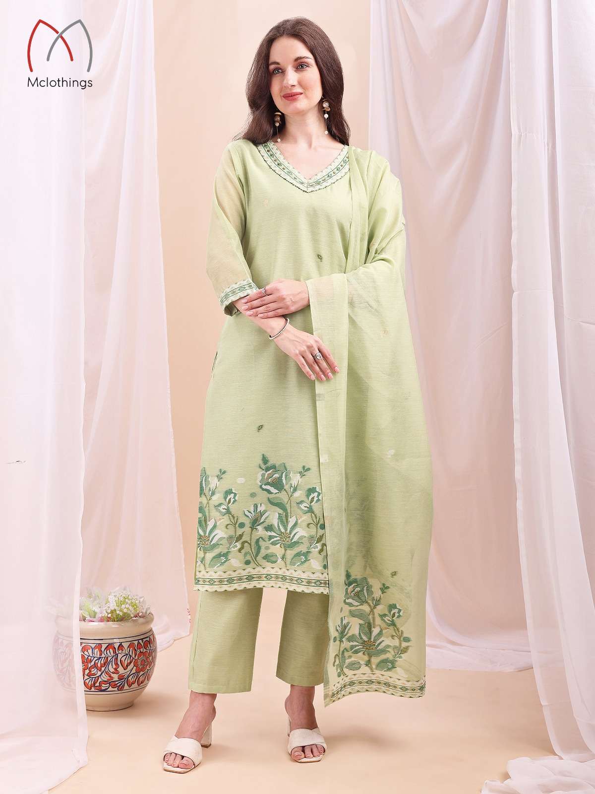 D.NO :- 2713 BY MCLOTHINGS IN MULL CHANDERI JACQUARD WITH HAND WORK 