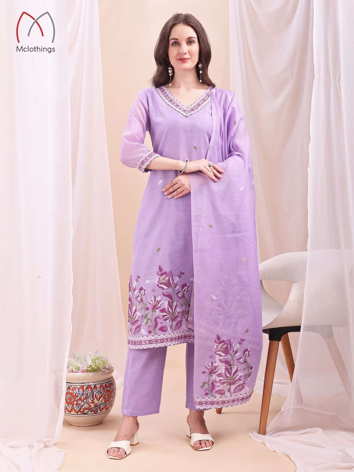 D.NO :- 2713 BY MCLOTHINGS IN MULL CHANDERI JACQUARD WITH HAND WORK 