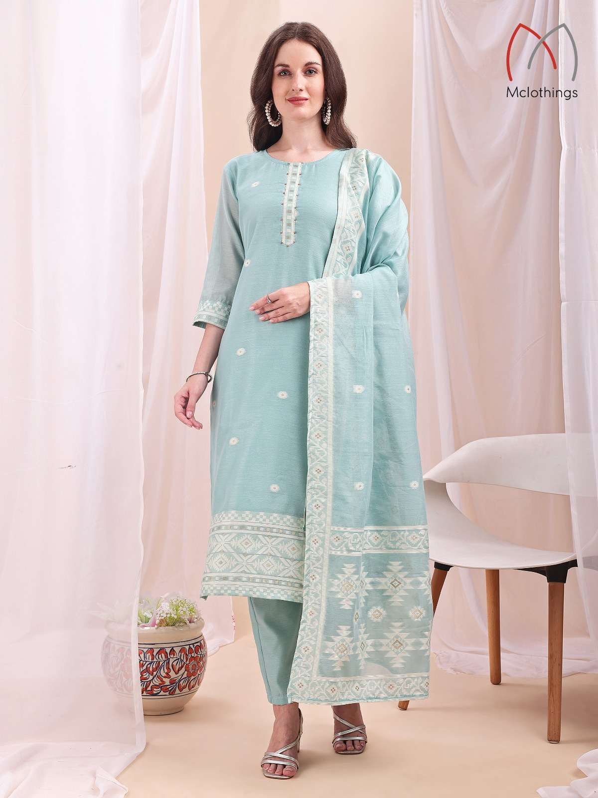 D.NO :- 2752 BY MCLOTHINGS IN MULL CHANDERI JACQUARD WITH HAND WORK 