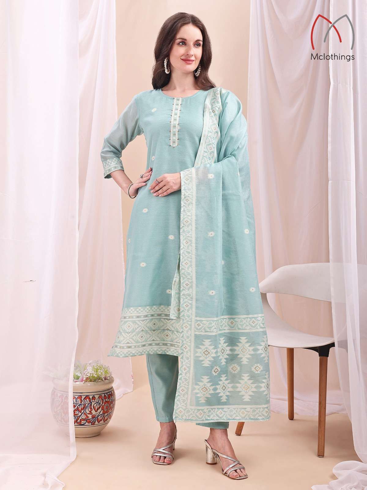 D.NO :- 2752 BY MCLOTHINGS IN MULL CHANDERI JACQUARD WITH HAND WORK 