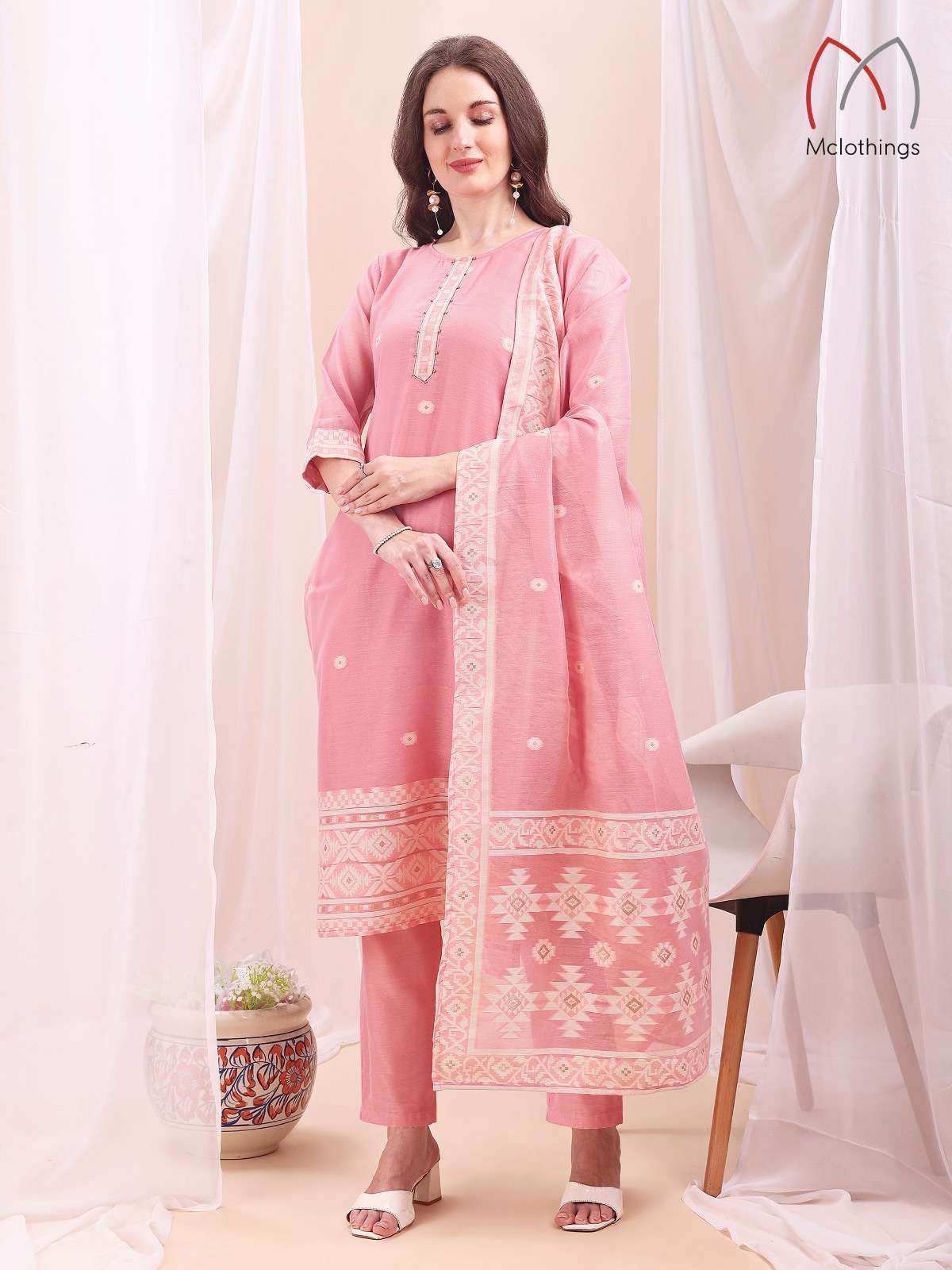 D.NO :- 2752 BY MCLOTHINGS IN MULL CHANDERI JACQUARD WITH HAND WORK 