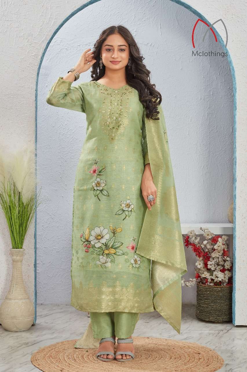 D.NO :- 2804 BY MCLOTHING IN CHANDERI JACQUARD WITH DIGITAL PRINT WITH HAND WORK 