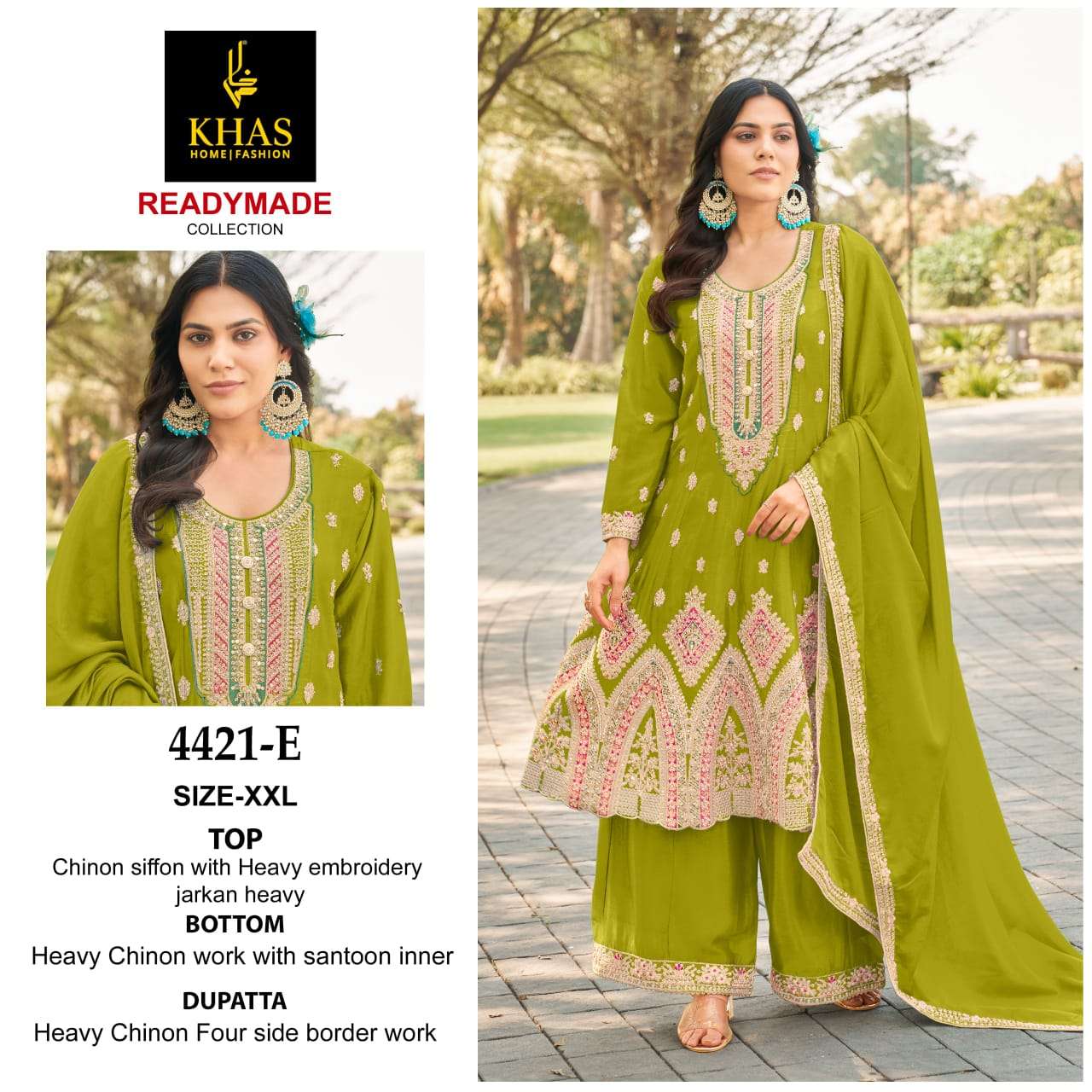 D.NO :- 4421 BY KHAS IN CHINON SILK BEEUTIFUL NEW RADY MADE COLLECTION WITH WORK 