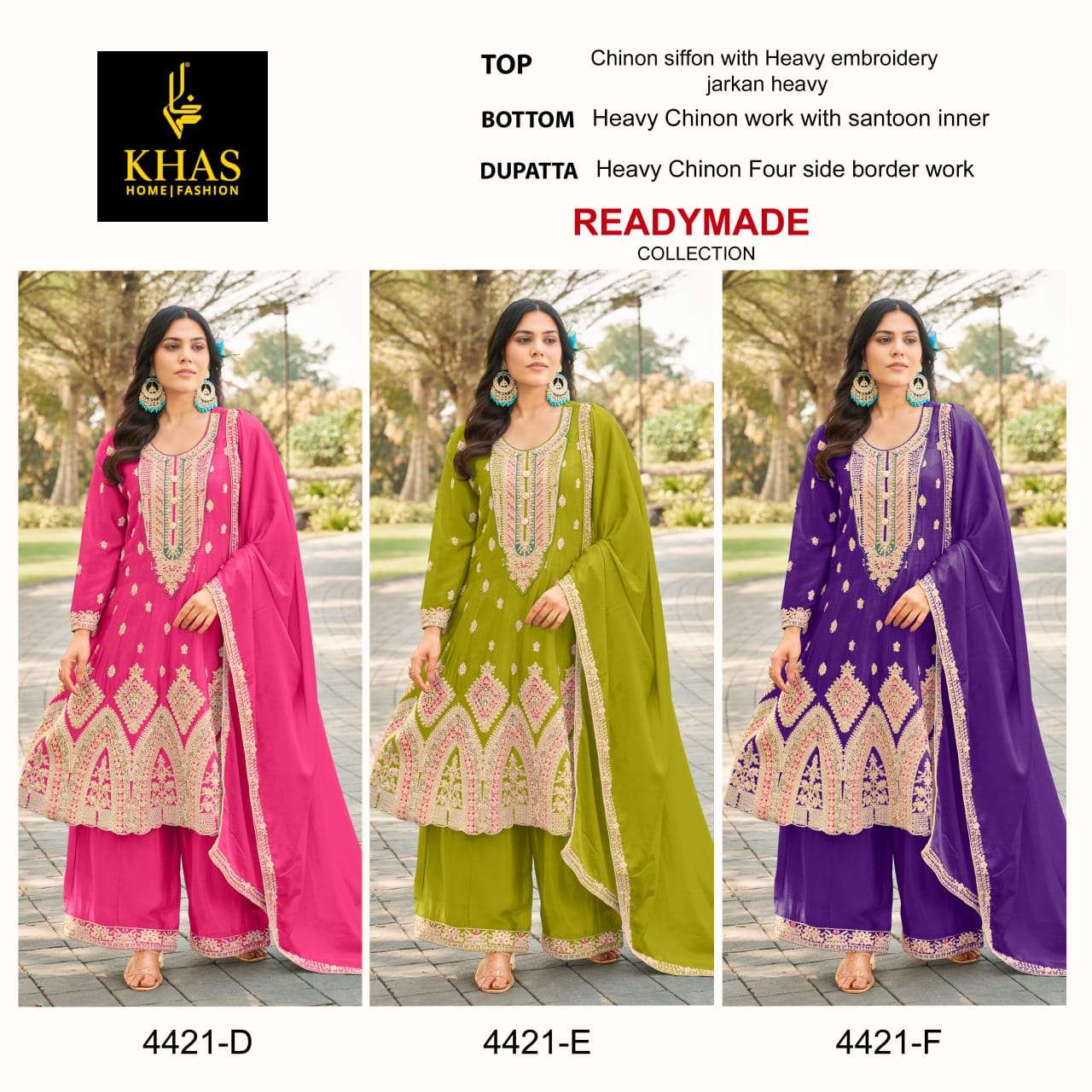 D.NO :- 4421 BY KHAS IN CHINON SILK BEEUTIFUL NEW RADY MADE COLLECTION WITH WORK 