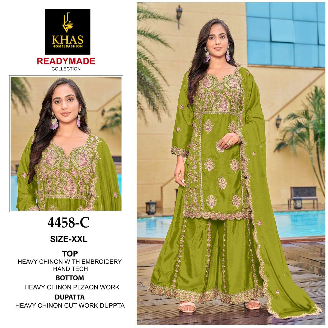 D.NO :- 4458 BY BY KHAS IN CHINON SILK BEEUTIFUL NEW RADY MADE COLLECTION 