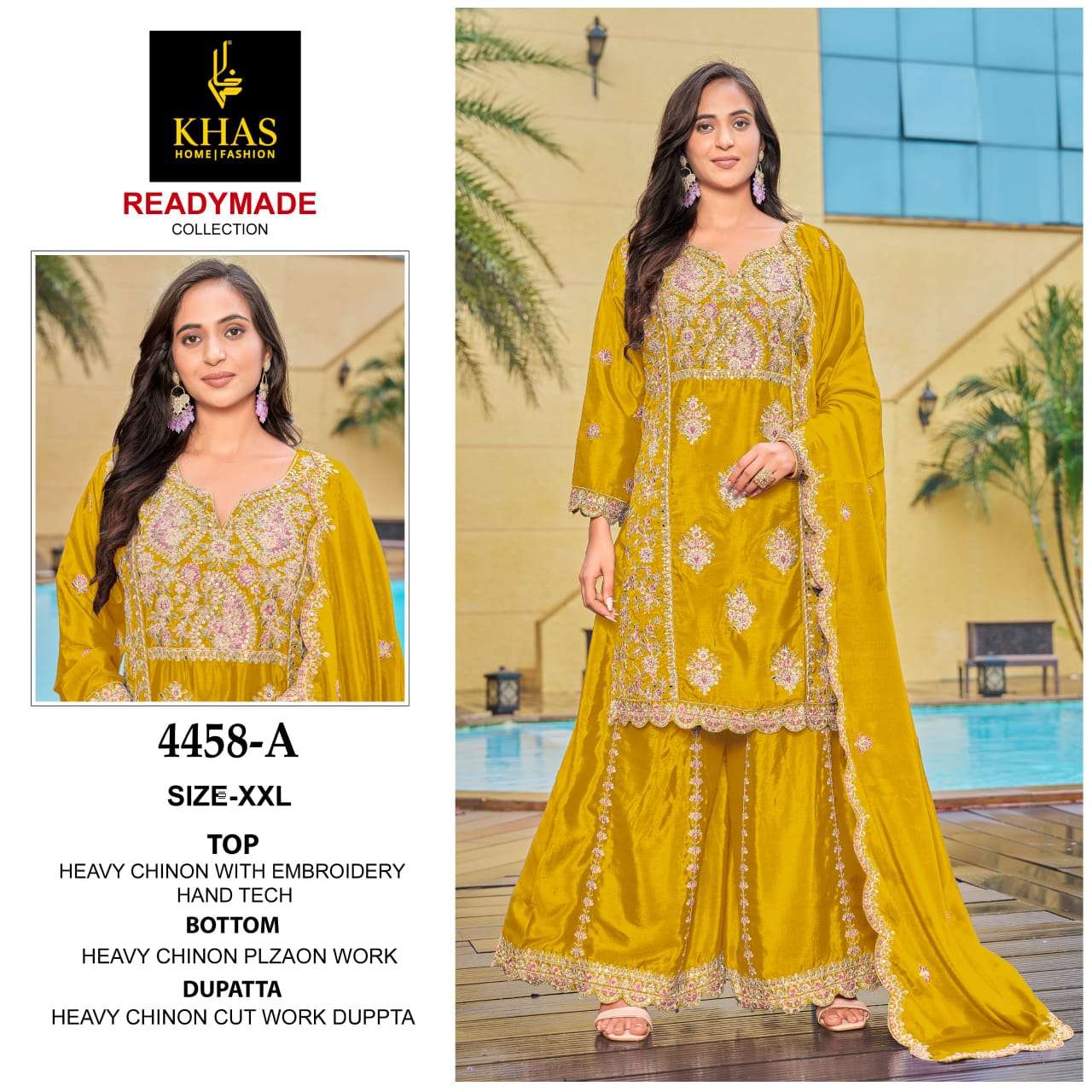 D.NO :- 4458 BY BY KHAS IN CHINON SILK BEEUTIFUL NEW RADY MADE COLLECTION 