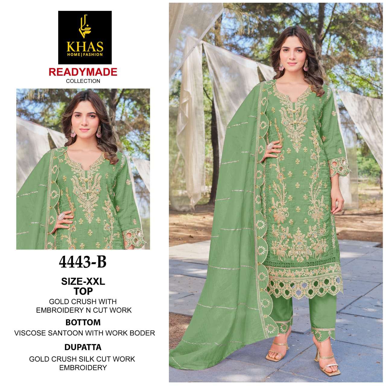 D.NO :- 4458 BY KHAS IN GOLD CRUSH WITH EMBROIDERY AND NECK CUT WORK 